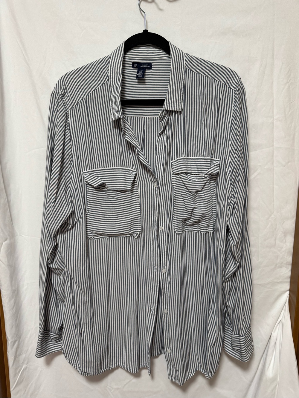 GAP Navy and White Striped Women's Button-Down Shirt